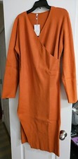 Deep Self Women's Long Sleeve Knit Vee Neck Dress Rust Size Large ~NEW~