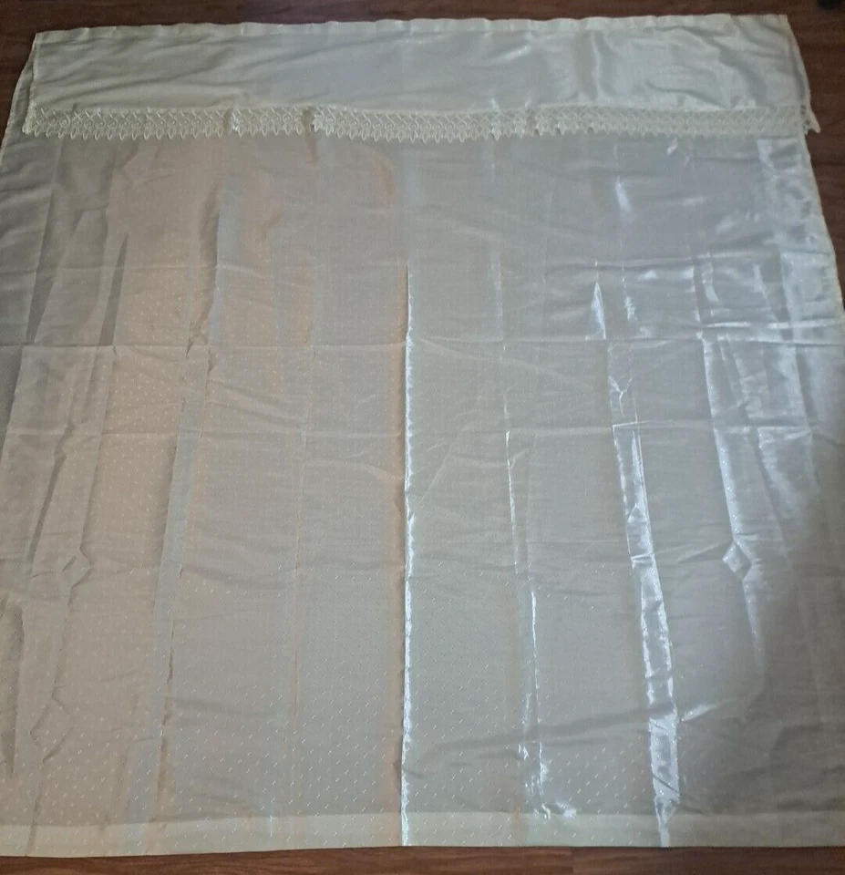 Cortina de Ducha Marfil Satén Crochet Encaje Borde Elegante Cottagecore Elegante Foto 2 de 4