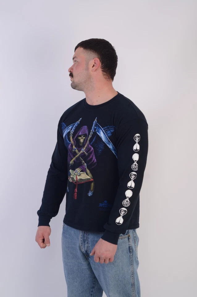 Винтажная мужская черная хлопковая футболка с логотипом черепа Alchemy Gothic с длинным рукавом размер M - Изображение 3 из 4