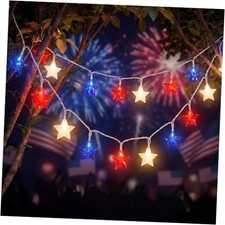 Red White and Blue Lights, 12Ft 4th of July Light with 12ft 20 LED Star Lights