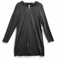 Coolibar Cabana Hoodie Dress Womens Medium Black Stretch Zip Cover Up Slouchy