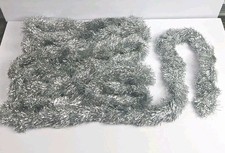 VINTAGE CHRISTMAS TINSEL GARLAND Silver 16 FT. Tree Decor Foil Feather Soft