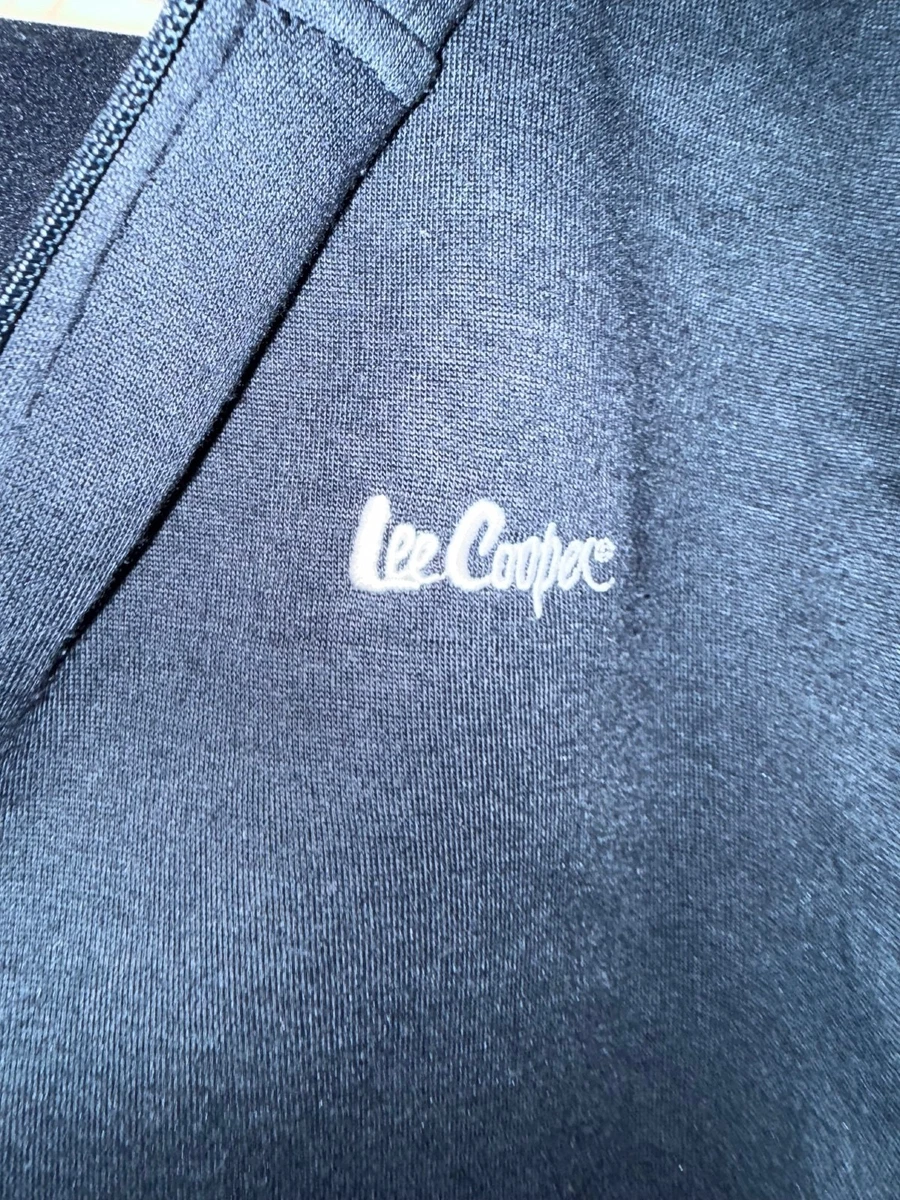 Sudadera con Capucha Lee Cooper Para Hombre Pequeña Azul Marino Bordada Escritura Logo Cremallera Completa Jersey