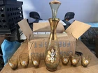 T Murano Vintage Amber & Gold 24K Raised Floral Glass Decanter Set Italy