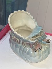 Ceramic Glossy Baby Shoe Planter Blue Pink Nursery Decor Indoor vintage