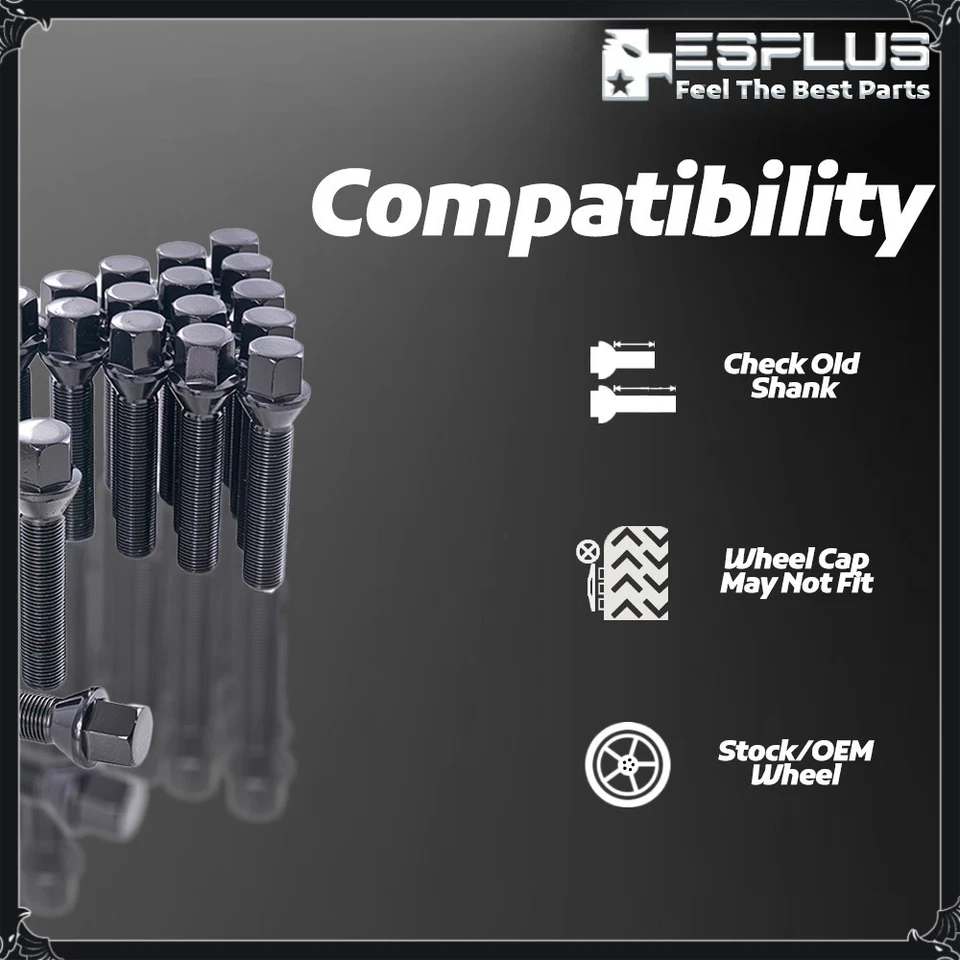 20 Rolls-Royce Bolt 14x1.25 Black 60mm Fit Ghost/Wraith/Spectre 30-34mm Spacers - Image 4 of 4