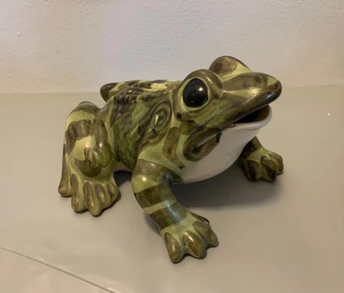 Brush McCoy Art Pottery  Large Open Mouth Frog Garden Figurine 8" Long - NR!