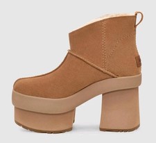 Ugg Uggs Heights Platform Mini Suede Chestnut Beige Tan Shoes 8 Boots Heels NWOT