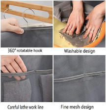 Closet Hanging Organizer with Mesh Pockets & Rotating Metal Hanger,Dual Sided...