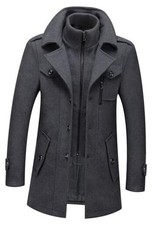 Men's Thermal Single Breasted Wool Blend Coat Business Peacoat X-Large Grey