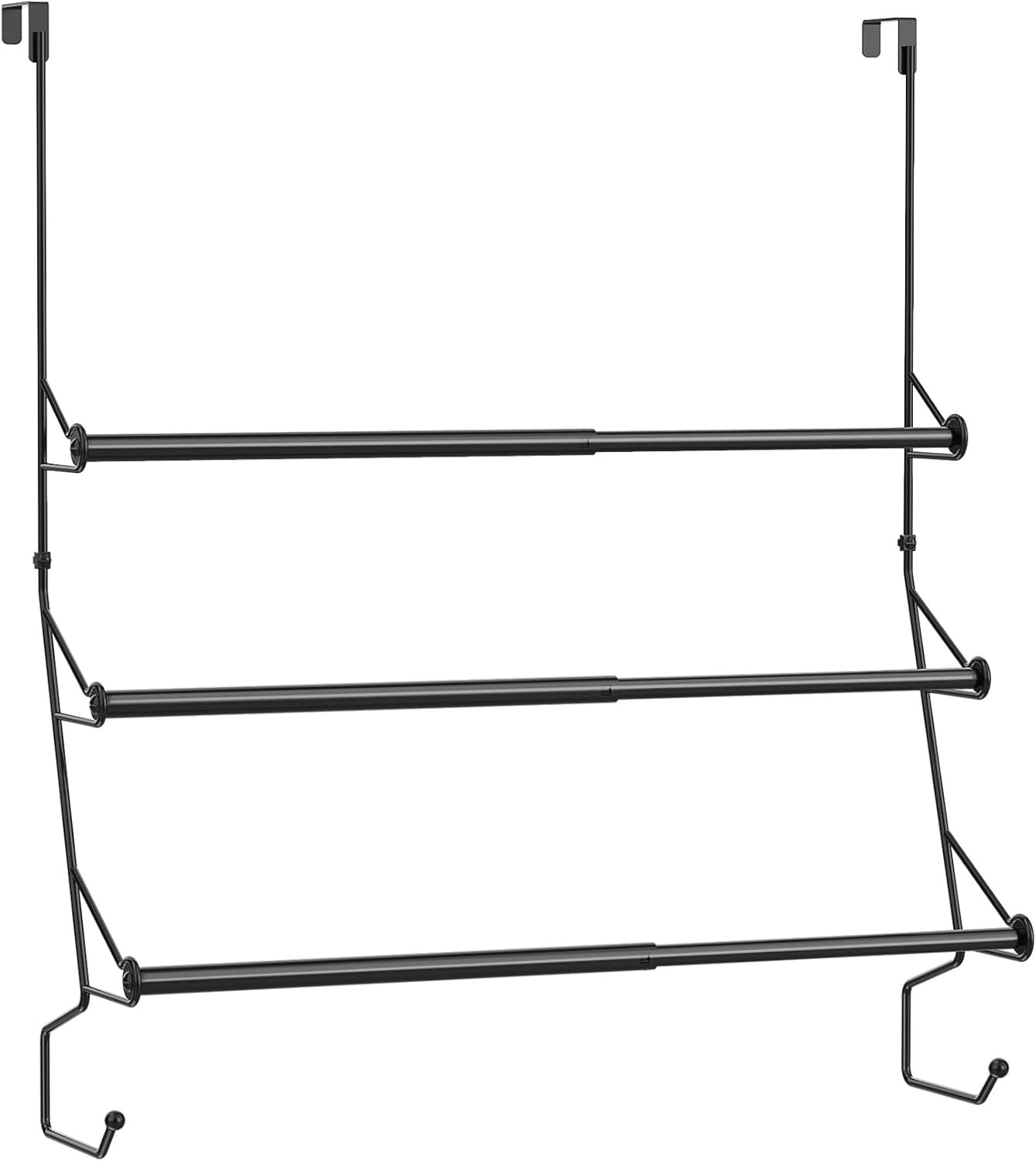 Adjustable Over The Door Triple Towel Rack with Hooks Bar Hanger for Bathroom