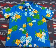 Vintage Royal Hawaiian Shirt Mens L/XL Floral Loop Collar 60s 70s Metal Buttons
