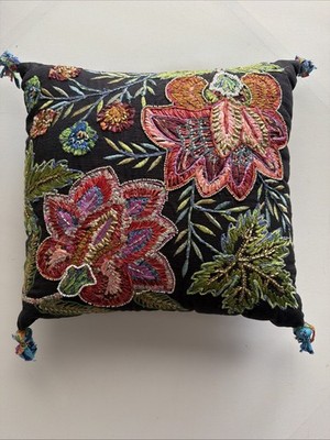 MACKENZIE-CHILDS JAIPUR  PILLOW  With Levish  Embroidery  plus  tassels 18''X18''