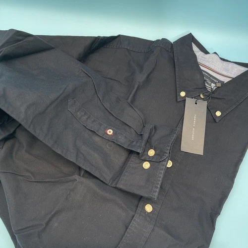 New Tommy Hilfiger Men’s Button Down 100% Cotton Shirt Size XXL Navy image 3