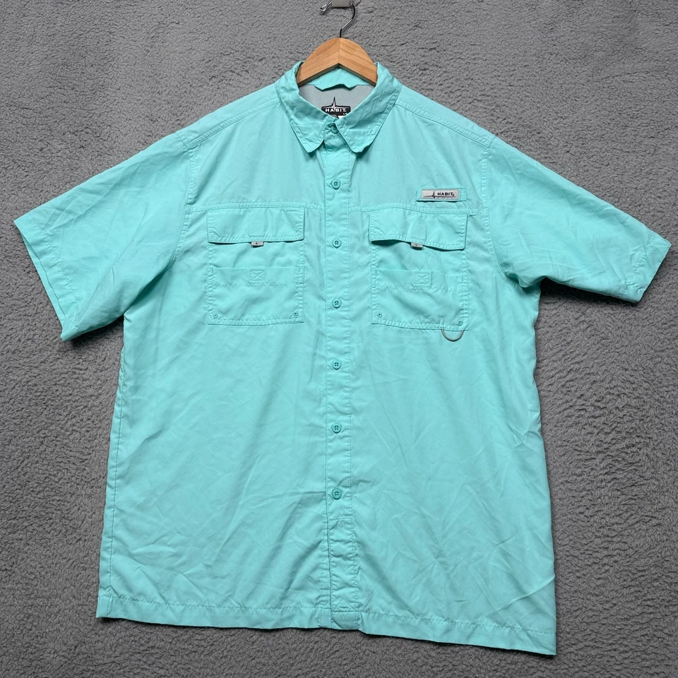 Habit Fishing Shirt Mens Large Blue Solar Factor Short Sleeve Button Up Vented - Image 3 of 4