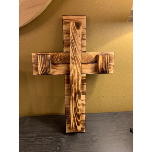 Rustic Handmade American Flag Wooden Cross, Stained, Wood Burn, Wall Hanging - Picture 3 of 10