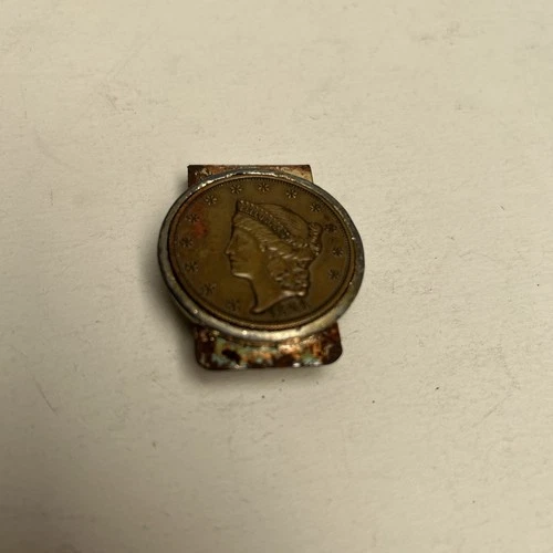 Vintage Gold Plated Money Clip With Kellogg & Co. 1854 Liberty Head Faux Coin