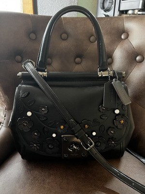 Coach 1941 Drifter Tea Rose Leather Top Handle Black Crossbody Gun Metal Black