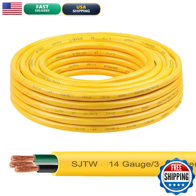 Yddecw 14/3 Sjtw Yellow Wire 20 Feet - 14 Awg 3 Conductor Sjtw Cable