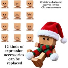 Wooden Man Figurine Shaking Wooden Man With Santa Hat Figure Doll Car Decoration