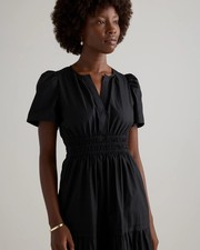 Quince 100% Organic Cotton Poplin Tiered Maxi Dress Women's M Black Smocked Boho