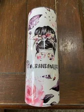 20oz GrandmaLife Design Insulated Skinny Tumbler Cup Mug w/ Roses Pink Purple
