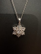 Sterling Silver-Snowflake Pendant, 18" 925 SS Chain Necklace,13 cz