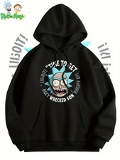 Rick and Morty Men'S Black Graphic Hooded Sweatshirt with Rick  Morty Print, Lo