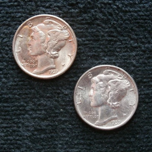 1937 and 1939 Mercury Dime BU Lot of 2 Coins