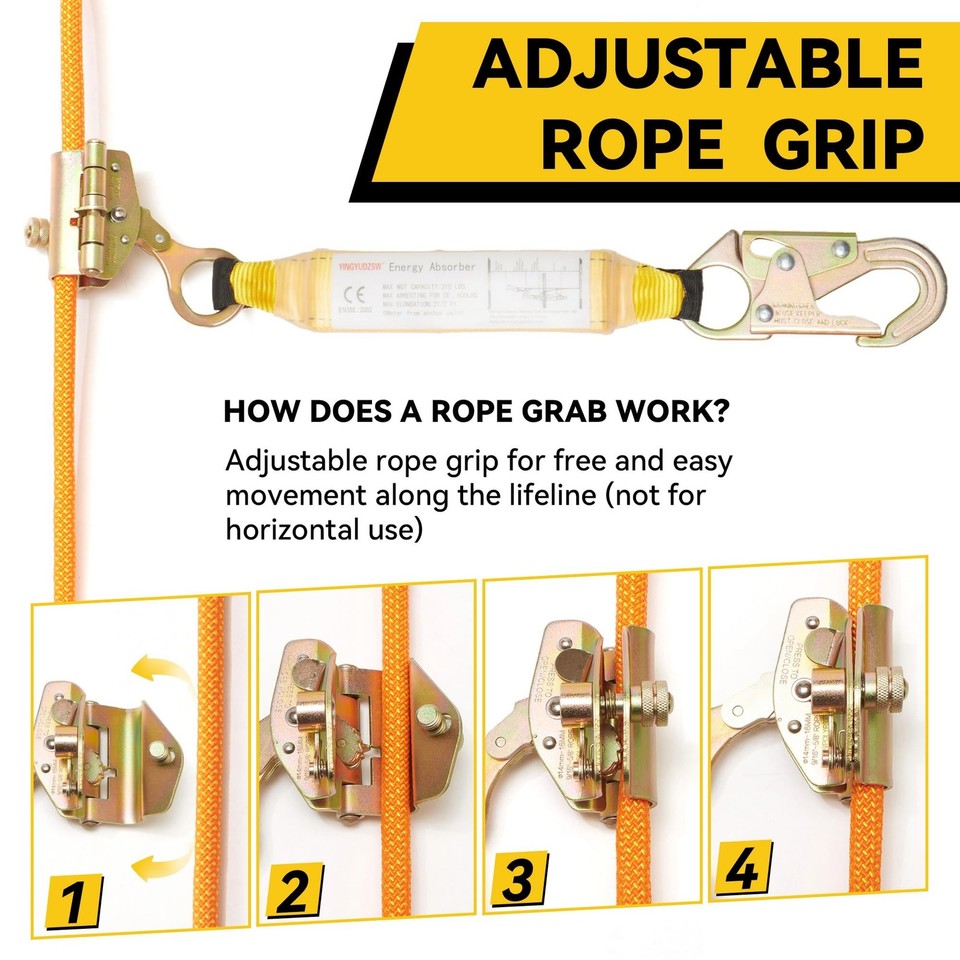 Fall Protection Safety Rope 50FT Roofing Harness Safety Lanyard Tree ...