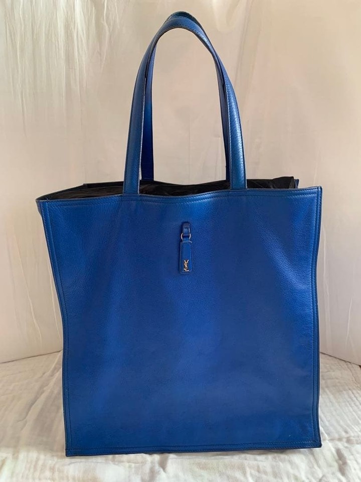 SAINT LAURENT YSL Tote Bag Royal Blue Leather Gold Hardware Used