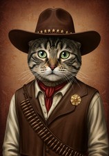 Custom Cowboy Cat Wall Art Print Printed On Canvas Pet Portrait From Photo