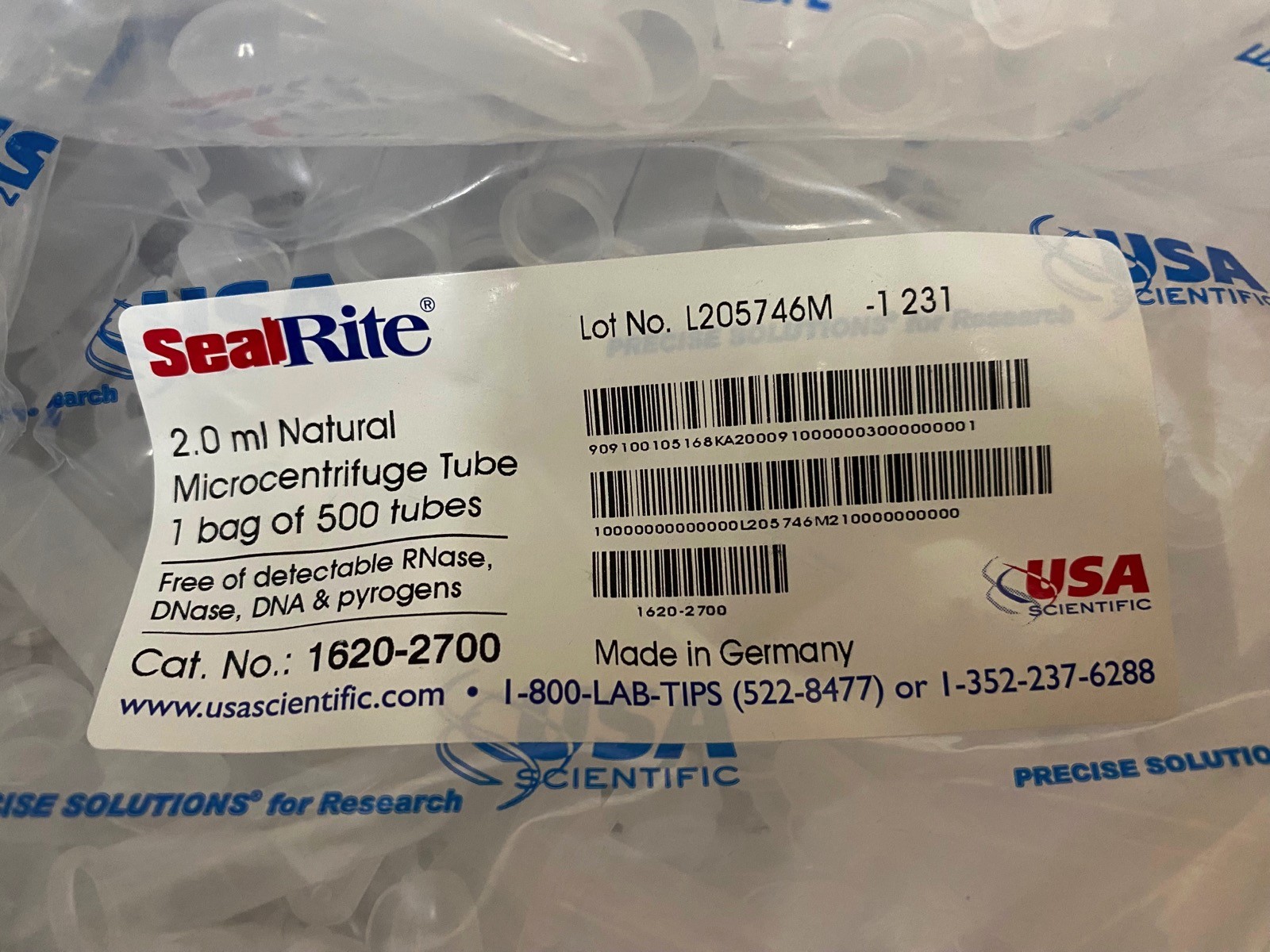 USA SCIENTIFIC Seal-Rite 2.0mL Natural Microcentrifuge Tube 1620-2700 (4,000/Cs)