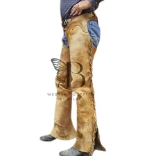 men vintage Native American chap| Shotgun style chap| cowboy Yellow Gold Chap