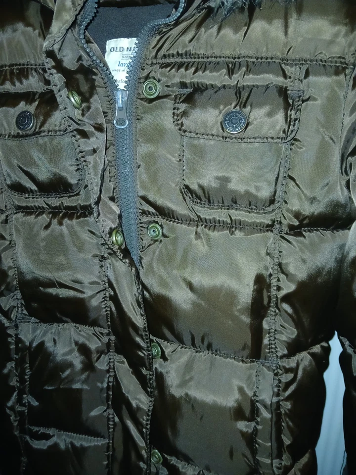 Old Navy Children's Fur-Trimmed Hooded Puffer Jacket Coat Sz Large Brown Unisex  - Image 3 of 4