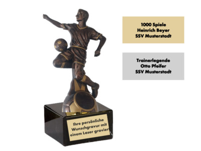 Edle Fußball-Figur, Einzeln oder als 3er Set mit Wunschgravur besondere Ehrung