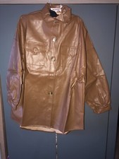 Women Brown Pu Long Sleeves Jacket Xs Oversized