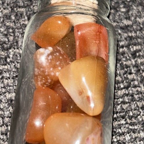 Fläschchen m. Halbedelsteinen , Achat, Agate Carnelian, 14 St. Südafrika - Bild 2 von 3