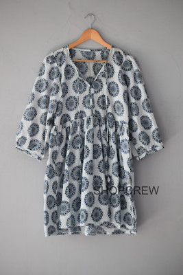 Floral Hand Block Printed Soft Cotton Kyra Midi Summer Dresses for Women/Girls