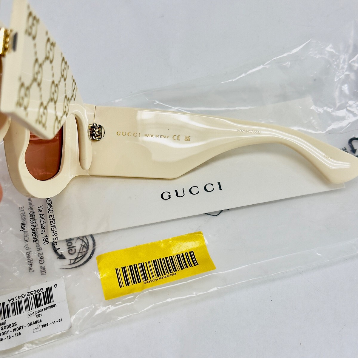New - Gucci Rectangular Sunglasses with GG0983s Ivory - Gucci Eyewear GUCCI GG0983S 001 Mask Acetate Ivory Orange 59 mm Men main image 4