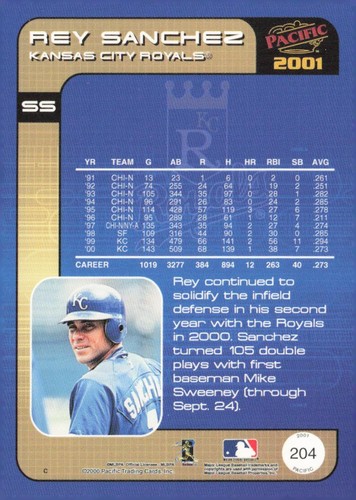 2001 Pacific #204 Rey Sanchez - Picture 2 of 2
