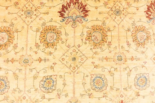 Afghan Chobi Ziegler Teppich Handgeknüpft 400x500 Beige Blumenmuster Wolle - Picture 5 of 10