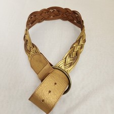 Gold Woven Braided Belt Women s S Gold Genuine Leather Wide 90's Brass Hardware