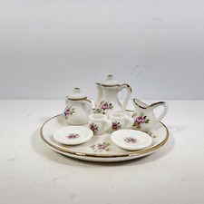 Mini Porcelain Floral Coffee Tea Set Dollhouse Miniature 10 Piece China Set