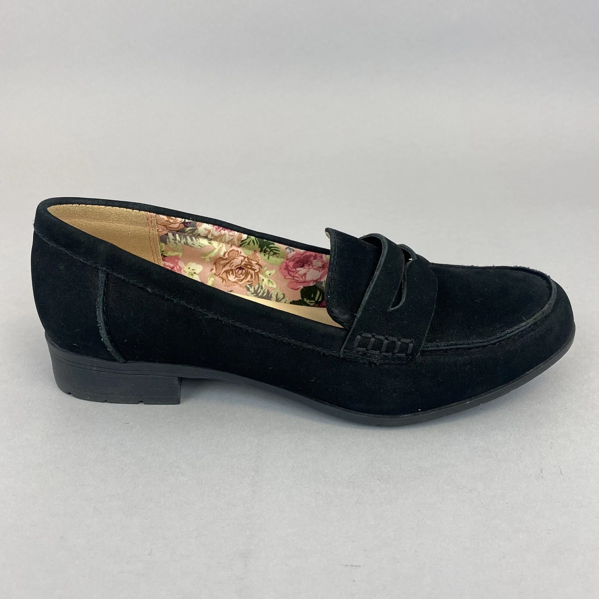 Hotter Sorbet Black Leather Slip On Penny Granny Loafers Comfort
