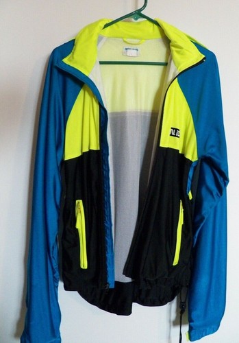 Pearl Izumi Small Cycling Wear Jacket Hood Yellow Blue Black Front Zip Poc 64903 - Picture 2 of 6