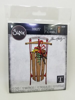 TH3 Sizzix Tim Holtz Thinlits Vintage Sled Dies, New 666339 Christmas Winter