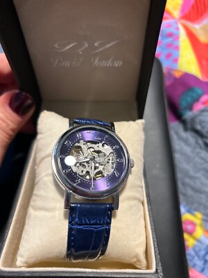 david jordan blue leather watch, pre-owned