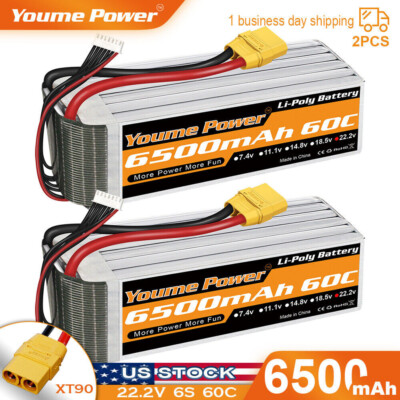 2pcs 22.2V 6S 6500mAh LiPo Battery 60C XT90 for RC HELI PLANE CAR TRUCK BOAT