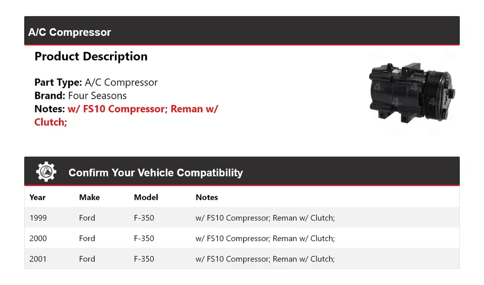 Compressor A/C Ford F-350 1999-2001 4 estações 2000 - Imagem 2 de 4